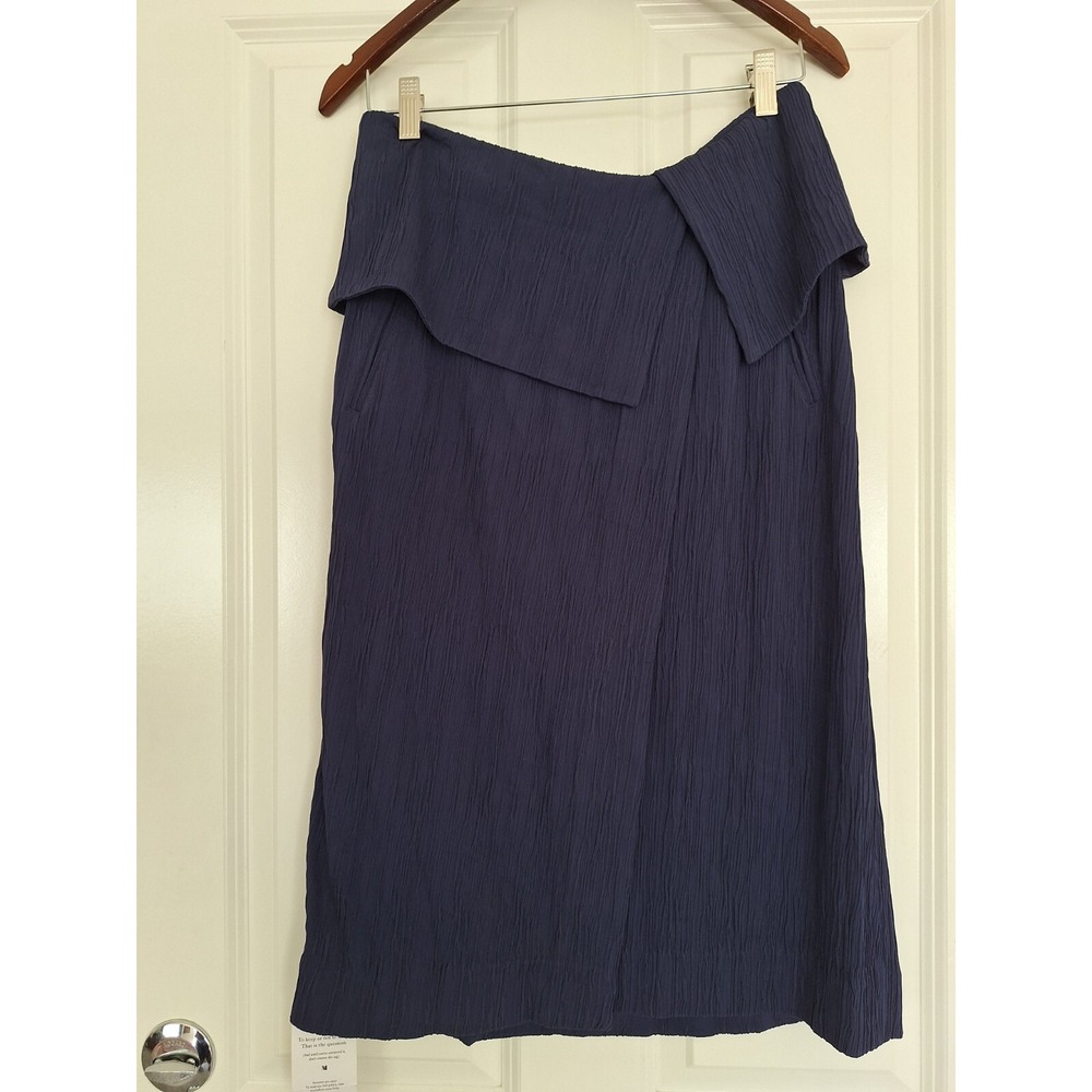 MM LAFLEUR Knee Length Pencil‎ Front Slit Skirt Textured Lined Size 8 Navy Blue